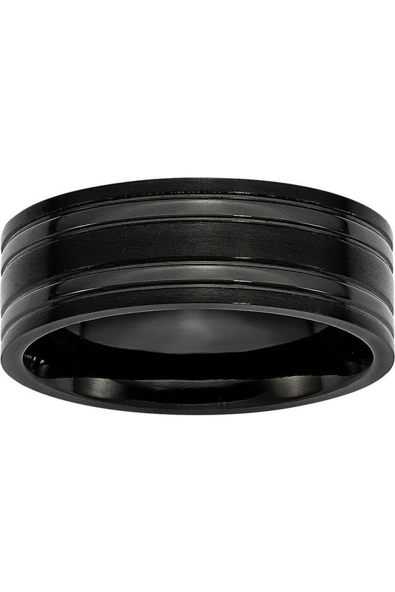 Titanium Grooved Black IP-plated 8mm Brushed and Polished Band