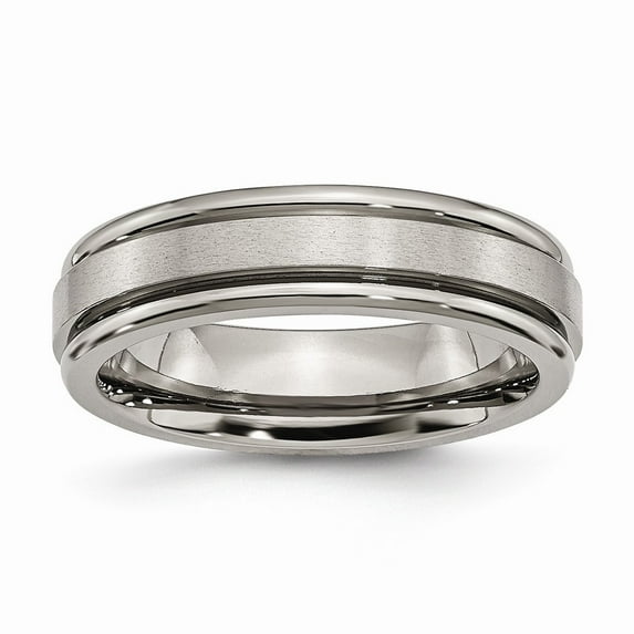 Titanium Grooved Edge 6mm Satin Polished Band Ring - Size 7