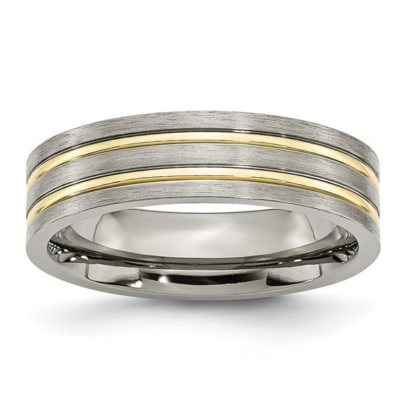 Titanium Grooved Gold-Flashed 6mm Brushed and Polished Band Ring - Size 13