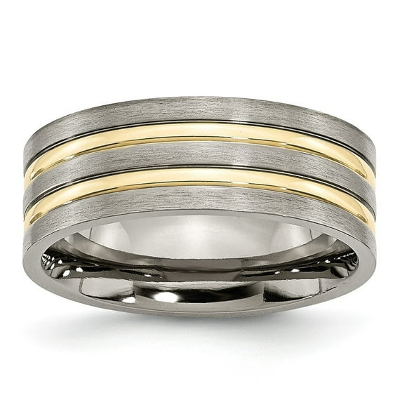 Titanium Grooved Gold-Flashed 8mm Brushed and Polished Band Ring - Size 7