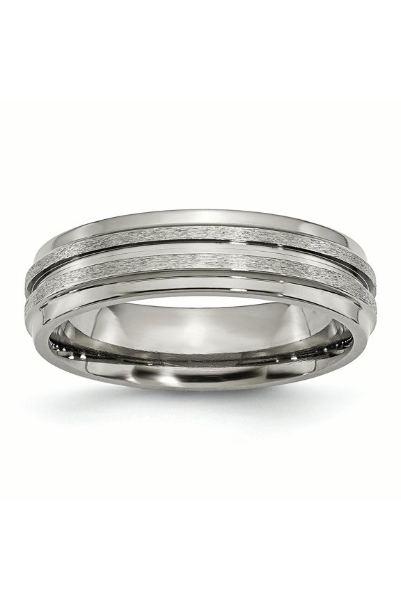 Titanium Polished and satin Grooved 6mm-Satin and-Polished Band Ring Size 6 - Band Style Ring for Women and Men