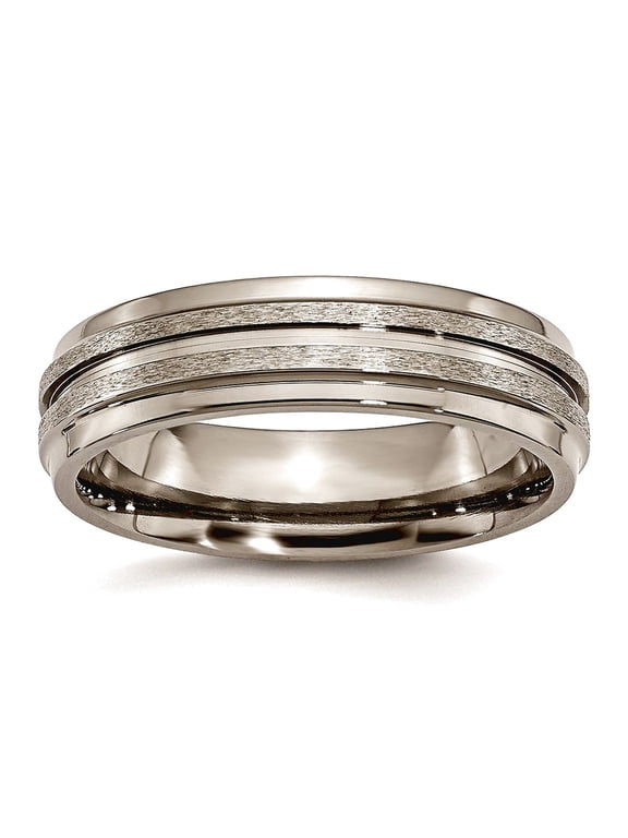 Titanium Polished and satin Grooved 6mm-Satin and-Polished Band Ring Size 8 - Jewelry Gift for Mom