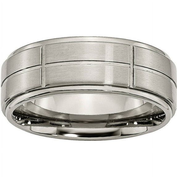 Titanium Grooved Ridged Edge 8mm Satin and Polished Band