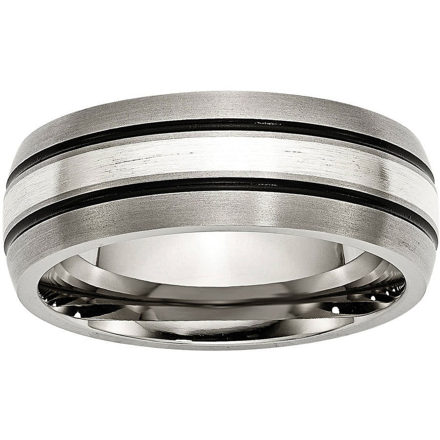 Titanium Grooved Sterling Silver Inlay 8mm Brushed/Antiqued Band