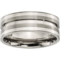 thumbnail image 1 of Titanium Grooved Sterling Silver Inlay 8mm Brushed Band, 1 of 7