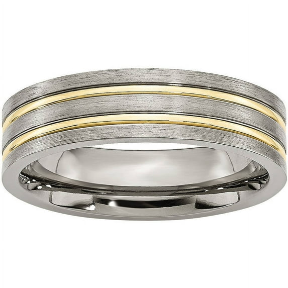 Titanium Grooved Yellow IP-plated 6mm Brushed & Polished Band