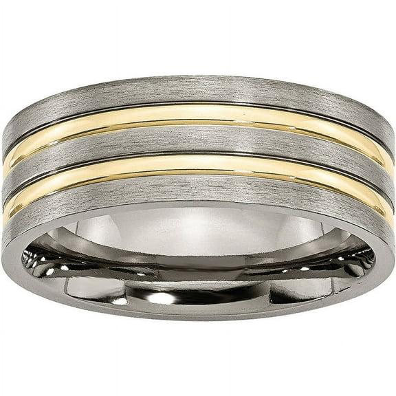 Titanium Grooved Yellow IP-plated 8mm Brushed Polished Band