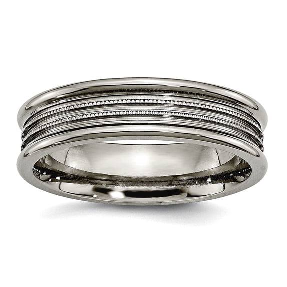 Titanium Grooved and Beaded 6mm Polished Band Ring Size 12 - Band Style ...
