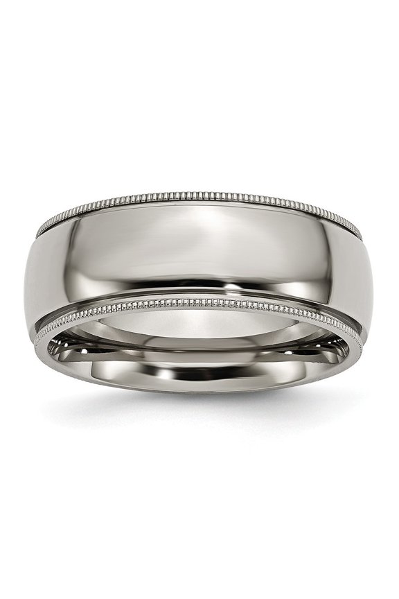 Titanium Grooved and Beaded 8mm Polished Band Ring - Size 13