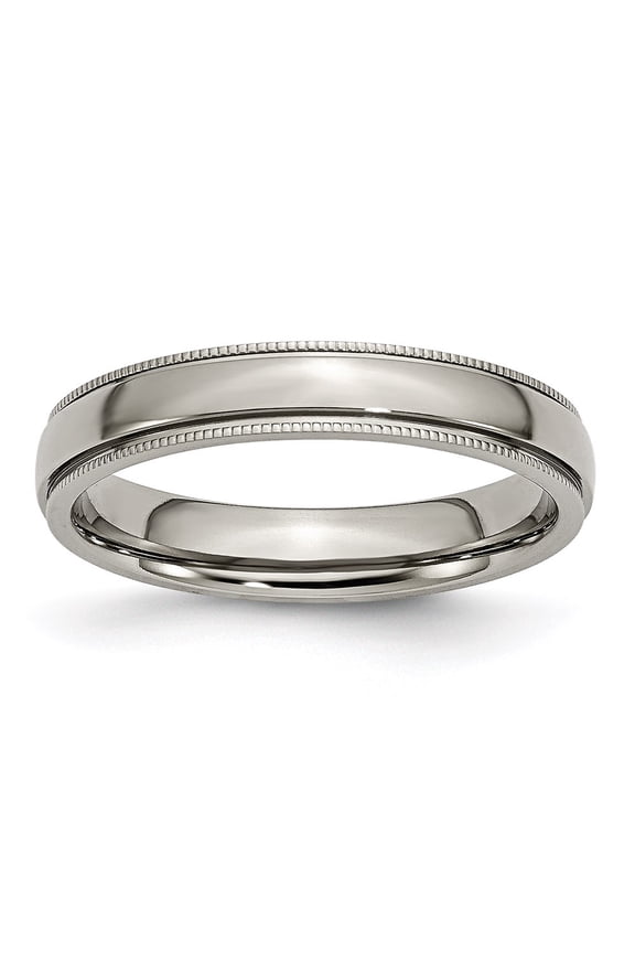 Titanium Grooved and Beaded Edge 4mm Bridal Engagement Wedding Band Ring Fine Jewelry For Women Gifts For Her, Size 5