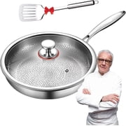 Titanium Hammered Frying Pan with Lid, Upgraded Non-stick Without Coating Titaniums Pro Cookware, Scratch-Resistant Durable Frying PansWith Lid,10.23in/26cm