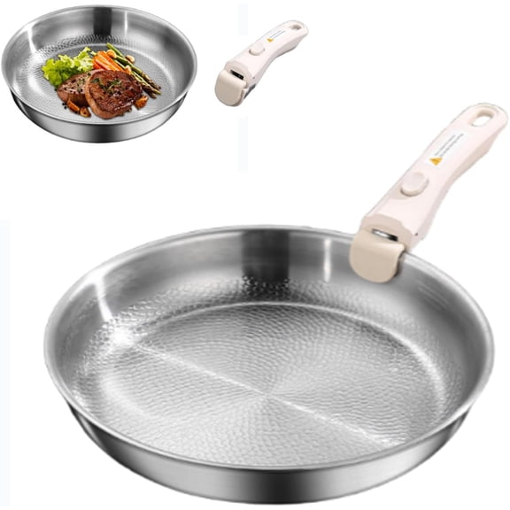 Titanium Hammered Pan with Detachable Handle, Multifunctional Ultra-Durable Scratch-Resistant Non Stick, Even Heating for Cooking, Titaniums Nutri Pans Compatible with All Cooktops,With lid,10