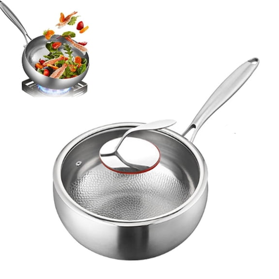 Titanium Hammered Pan with Lid, Thickened Multi-Layer Stock Pot, Titanium Wok Pan, Scratch-Resistant Non Stick Titanium Frying Pans, Even Heating for Cooking,10.23in/lid