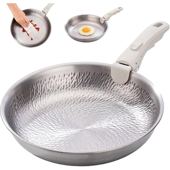 Titanium Hammered Pan Pro, 12 Inch Titanium Frying Pan with Detachable Handle Non Stick Skillet for Cooking, Titanium Wok Pan Dishwasher&Oven Safe, Kitchen Induction Compatible,12in