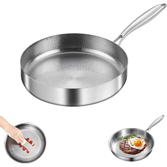Titanium Hammered Pan Pro with Lid, Multifunctional Ultra-Durable Scratch-Resistant Non Stick, Even Heating for Cooking, Titaniums Nutri Pans Compatible with All Cooktops