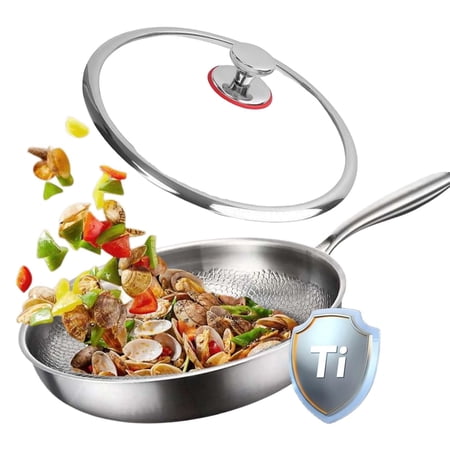 Titanium Hammered Pan Pro With Lid, Non Stick Titanium Frying Pan For Cooking, 2026 New Durable Scratch-Resistant Titanium Cookware, Pure Titanium Skillet (10.2IN)