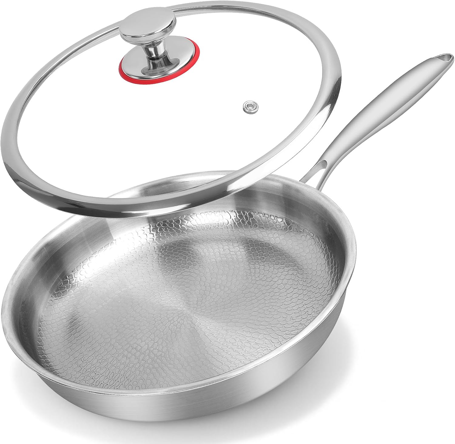 Titanium Hammered Pan Pro with Lid - 11.02 Inch Titanium Non Stick Frying Pan | Scratch-Resistant, Even Heating Cookware for All Stovetops