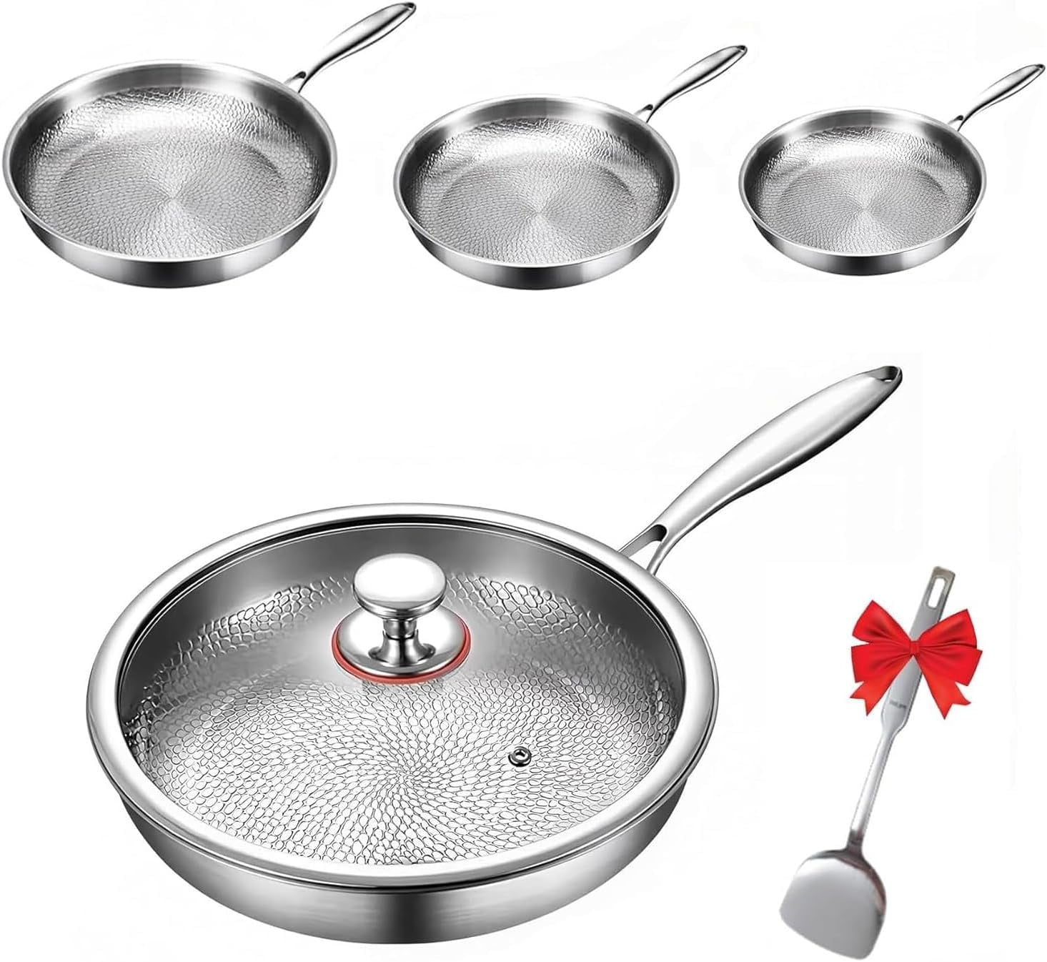 Titanium Hammered Pan Pro with Lid, 2025 Ultra Durable Pure Titanium Nonstick Frying Pan, Multifunctional Non Stick Frying Pans (L/11.02 in)