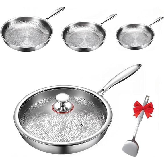 Titanium Hammered Pan Pro with Lid, 2025 Ultra Durable Pure Titanium Nonstick Frying Pan, Multifunctional Non Stick Frying Pans (L/11.02 in)