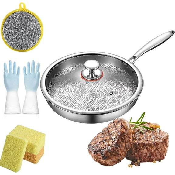 Titanium Hammered Pan Pro with Lid, New Upgrade Titanium Always Pan Pro, Durable Pure Tita-nium Non-Stick Frying Pans (L:28 cm/11.02 in)