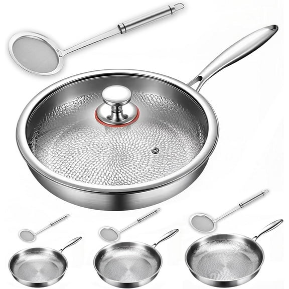 Titanium Hammered Pan Pro with Lid, Titanium Frying Pans For Cooking,Multifunctional Ultra-Durable Scratch-Resistant Non Stick Nutri Pans (10.23in)