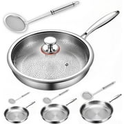 Titanium Hammered Pan Pro with Lid, Titanium Frying Pans For Cooking,Multifunctional Ultra-Durable Scratch-Resistant Non Stick Nutri Pans 10.23in
