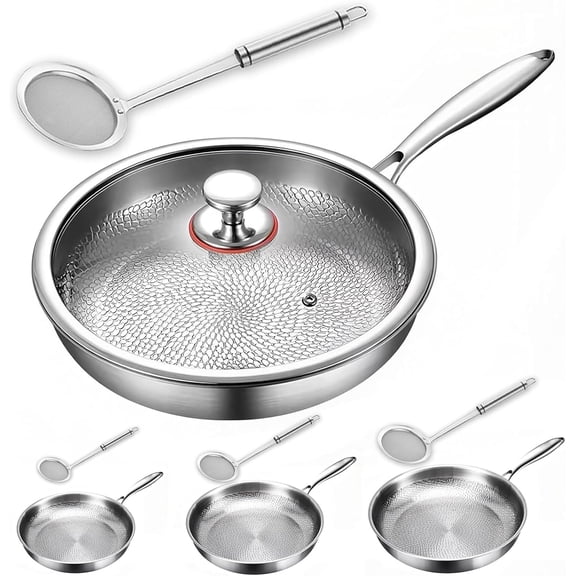 Titanium Hammered Pan Pro with Lid, Titanium Frying Pans For Cooking,Multifunctional Ultra-Durable Scratch-Resistant Non Stick Nutri Pans (11.02in)