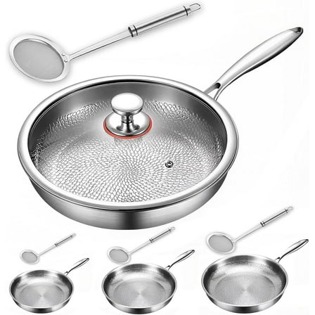 Titanium Hammered Pan Pro with Lid, Titanium Frying Pans For Cooking,Multifunctional Ultra-Durable Scratch-Resistant Non Stick Nutri Pans (11.81in)