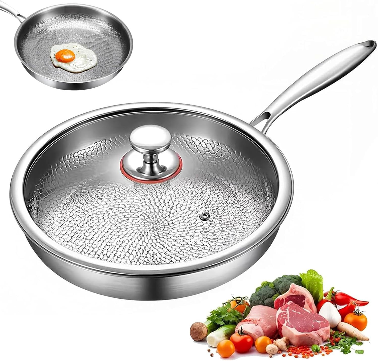 Titanium Hammered Pan Pro with Lid, Titanium Pans for Cooking Non Stick, titanium Frying Pan Cookware (10in)