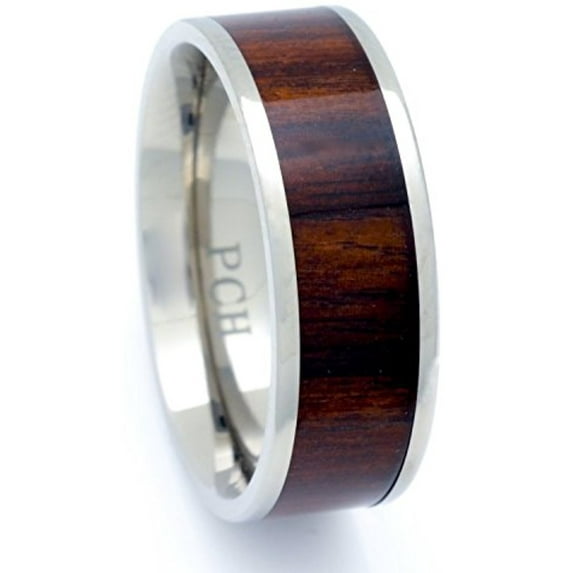 Titanium Hawaiian Koa Wood Inlay Men's Wedding Band Flat Top 8MM (10)