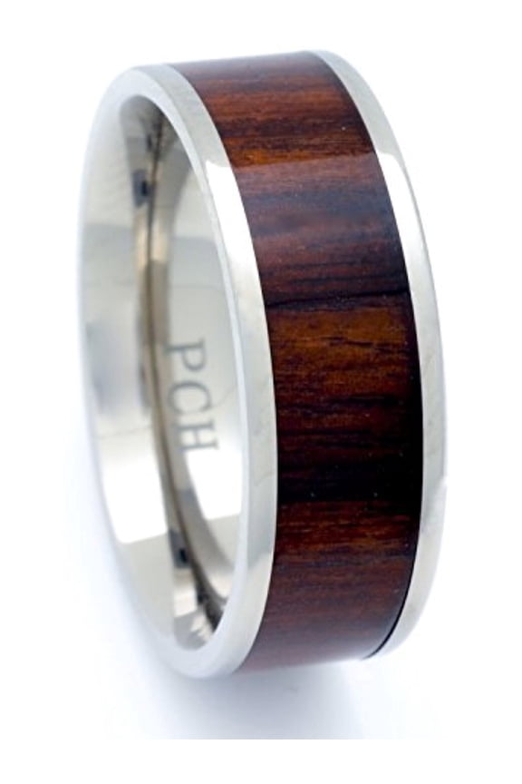 Titanium Hawaiian Koa Wood Inlay Men's Wedding Band Flat Top 8MM (10)