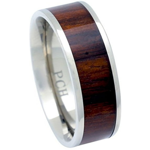 Titanium Hawaiian Koa Wood Inlay Men's Wedding Band Flat Top 8MM (11.5)