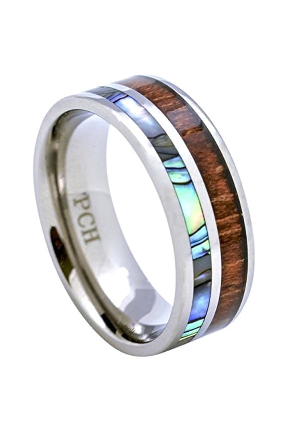 Titanium Hawaiian Koa Wood and Abalone Inlay Wedding Ring Comfort Fit 8mm Band (15)