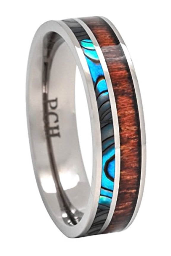 Titanium Hawaiian Koa Wood and Abalone Ring Comfort Fit 6mm Band (7)