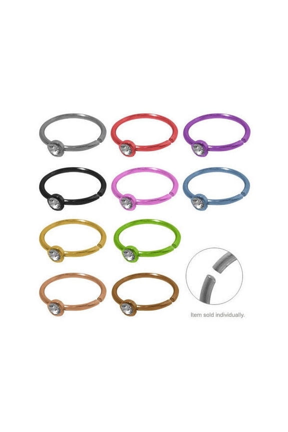 Titanium Heart Nose Hoop Rings with CZ Gem