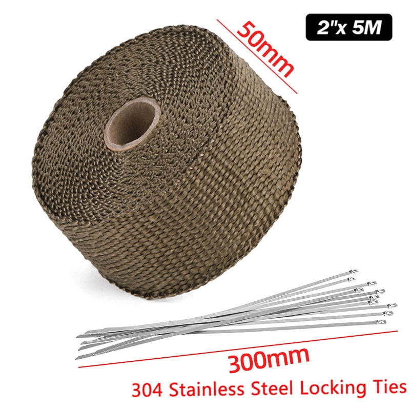 Titanium Heat Resistant Exhaust Wrap 5/10/15M*50mm with 10 Stainless ...