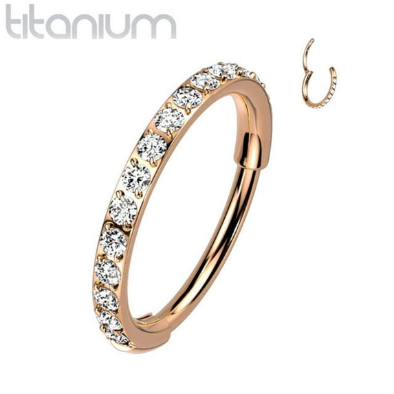 Titanium Hinged Segment Hoop Nose Ring 20 Gauge Outward Facing CZ Gem