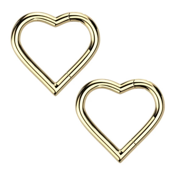 Titanium Hinged Segment Hoop Ring 18 Gauge With Heart Shape - Pair