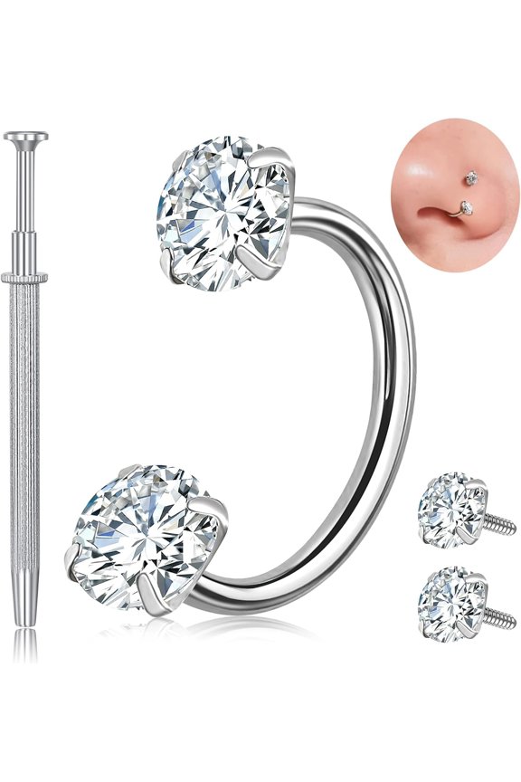 Titanium Horseshoe Nose Ring 18G, Double Nose Ring for Women, Horseshoe Nose Rings Cartilage Helix Tragus Earring Hoops Labret Lip Small Septum Rings