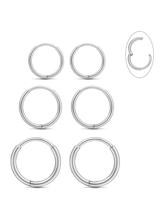 Titanium Huggie Hoop Earrings 6/8/10mm Hypoallergenic Earrings Hoop Cartilage Helix Lobes Hinged Sleeper Earrings for Men Women