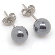Titanium Hypoallergenic Stud Earrings with Natural Stone 6 mm Hematite