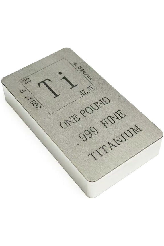 Titanium Ingot 1 Pound 99.9% Pure Ti Element Block Engraved Periodic Table Design Collectible Metal Bar for Display, Education, and Science Gifts