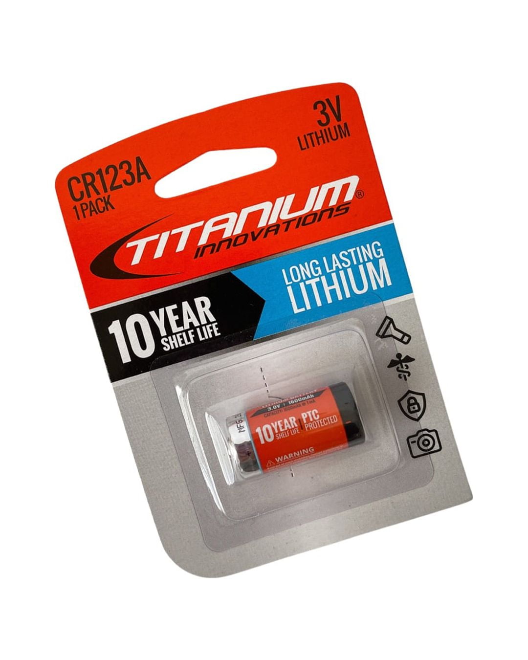 Titanium Innovations CR123A Lithium Battery - Retail Card Style
