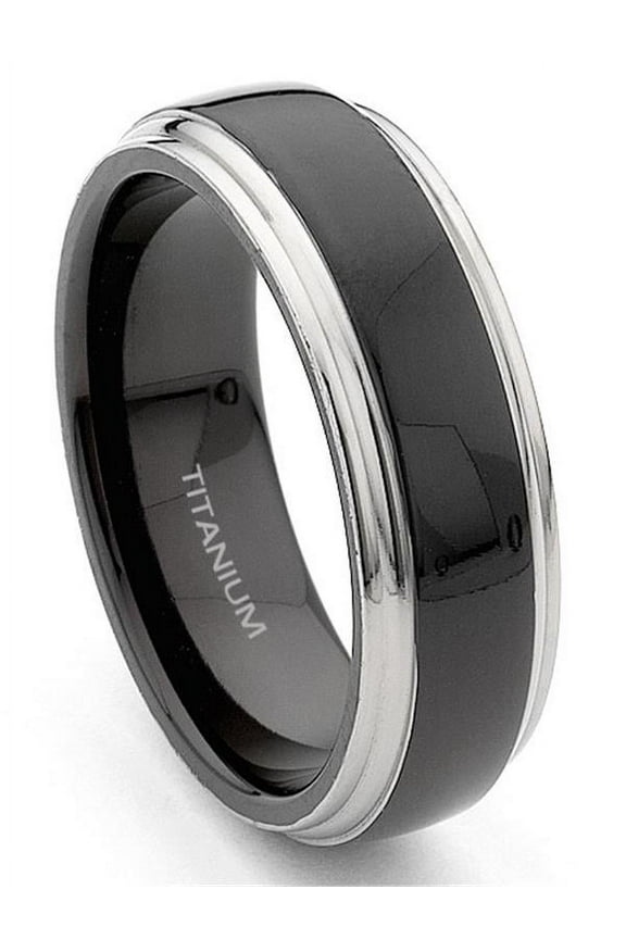 7mm Black and Grey Titanium Comfort Fit Mens Wedding Band Ring Sz 9.0