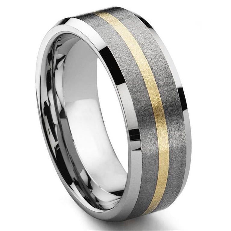 Titanium Kay Jewelry: 8MM Tungsten Carbide 14K Gold Inlay Comfort 