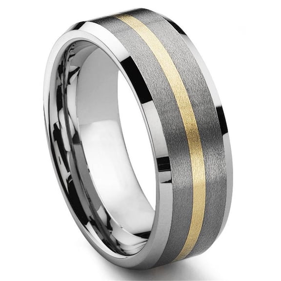 Titanium Kay 8MM Satin Finish Tungsten Carbide 14K Gold Inlay Comfort Fit Mens Wedding Band Ring Sz 7.0