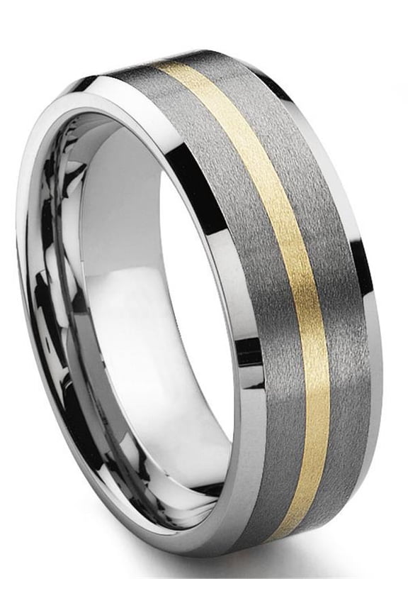8MM Satin Finish Tungsten Carbide 14K Gold Inlay Comfort Fit Mens Wedding Band Ring Sz 7.0