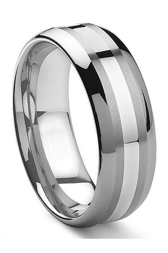 8MM Tungsten Carbide 14K White Gold Inlay Comfort Fit Mens Wedding Band Ring Sz 13.0