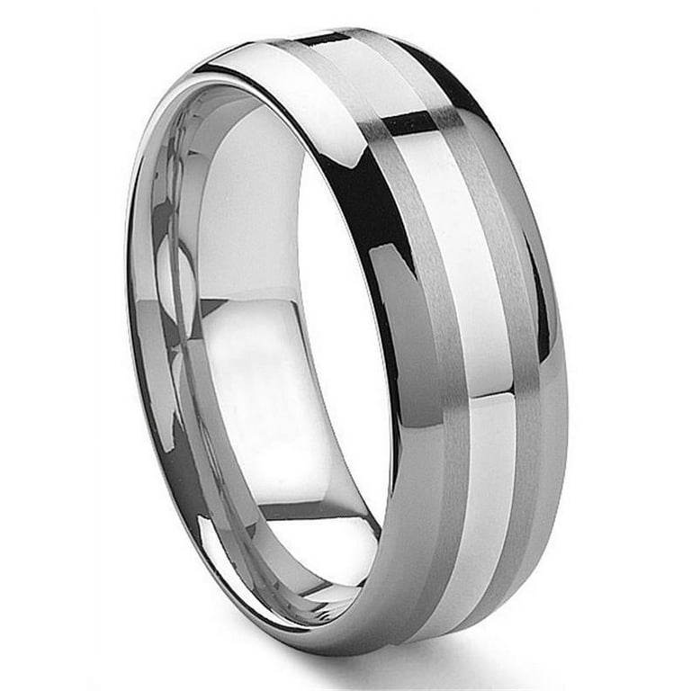 Titanium Kay 8MM Tungsten Carbide 14K White Gold Inlay Comfort Fit