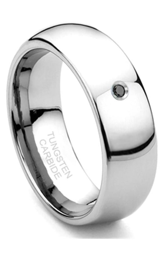 8MM Tungsten Carbide Solitaire Black Diamond Dome Comfort Fit Mens Wedding Band Ring Sz 10.0